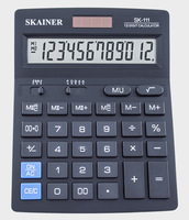 Калькулятор SKAINER настол большой 12р, 2-е питание, 2 памяти, черный пластик, коррекция, 176х140х45